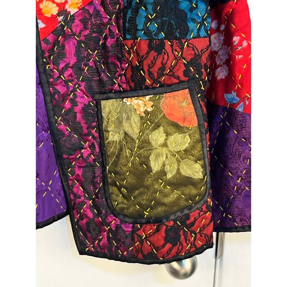 Indigo Moon Quilted Jacket Medium Patchwork Satin Lace Embroidered Whimsigoth - Picture 3 of 7